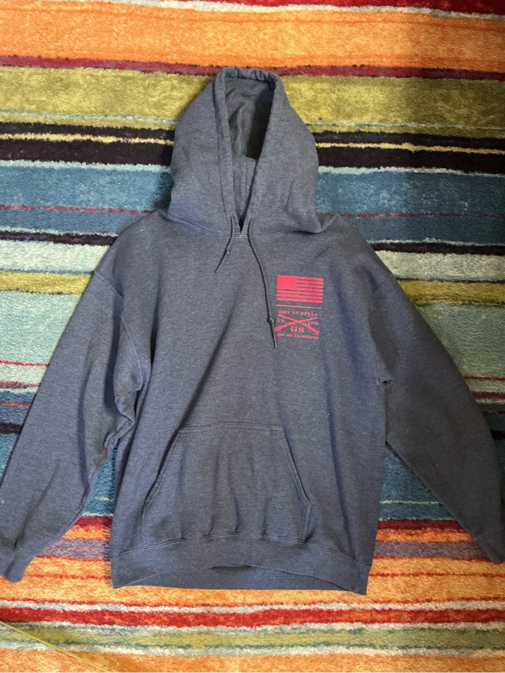 Grunt Style Gray Pullover Hoodie Flag Patriot Size Large see pics